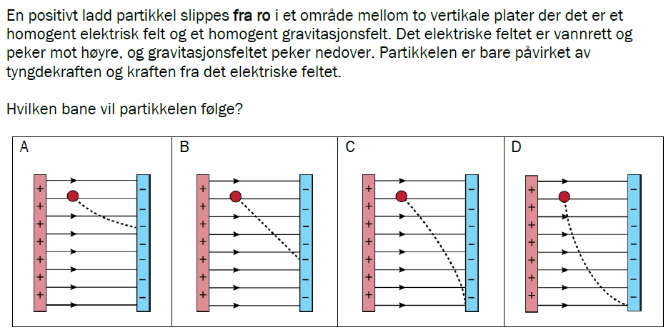 Flervalgsoppgave H24, oppgave 1i – Elektriske felt