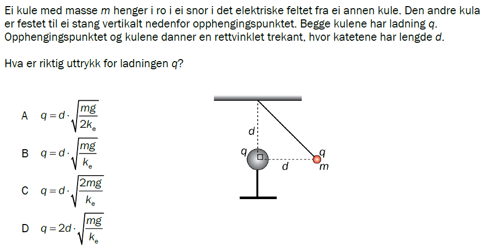 Flervalgsoppgave H24, oppgave 1j – Elektriske felt