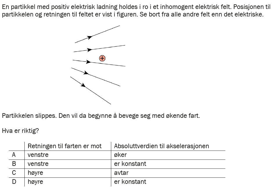 Flervalgsoppgave H25, oppgave 1h – Elektriske felt