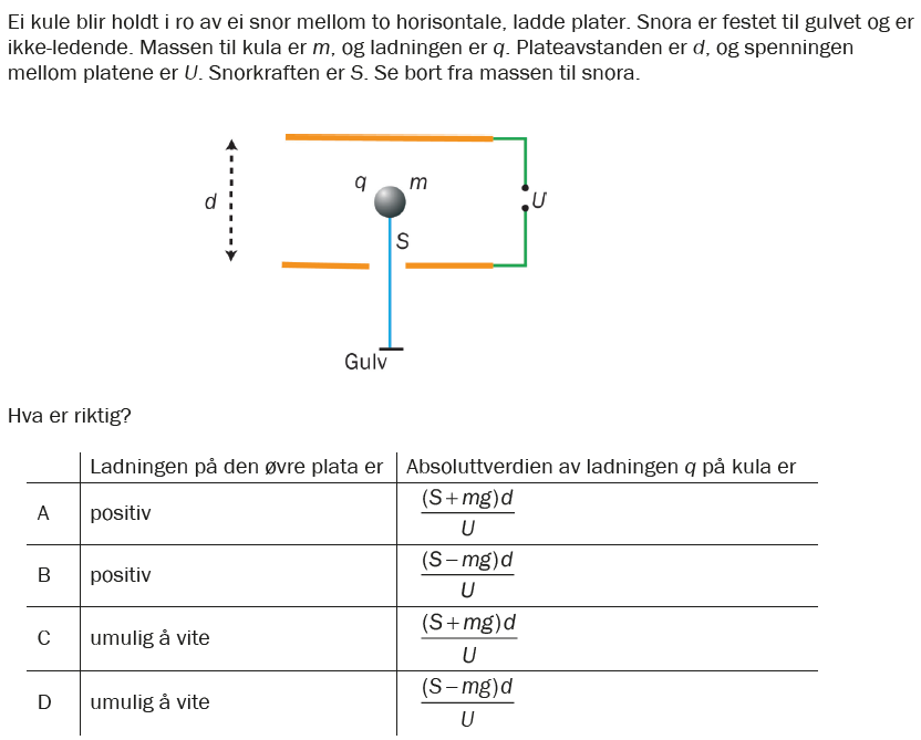 Flervalgsoppgave H25, oppgave 1j – Elektriske felt