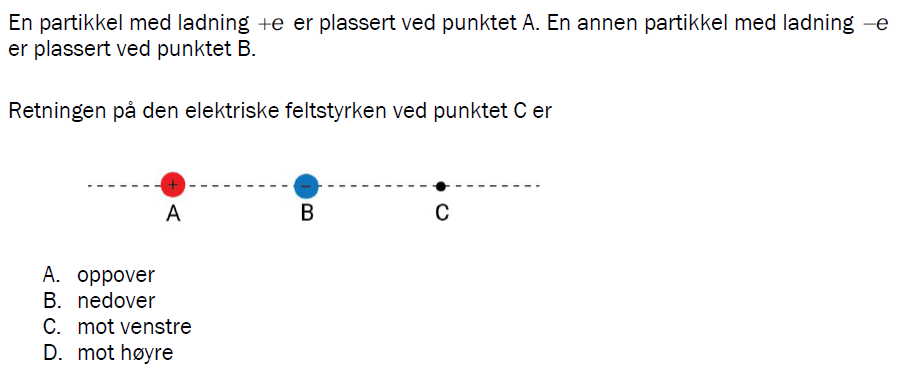 Flervalgsoppgave V23 eksempel, oppgave 1g – Elektriske felt