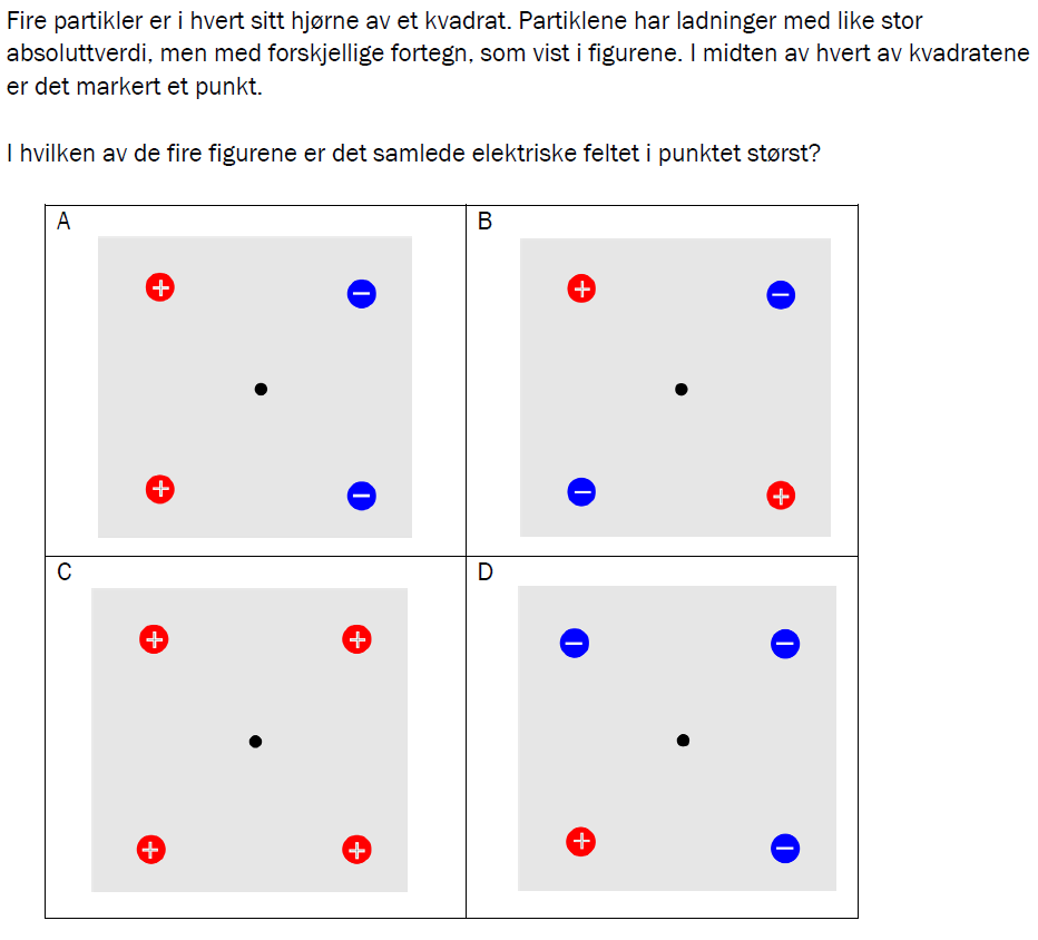 Flervalgsoppgave V24, oppgave 1i – Elektriske felt