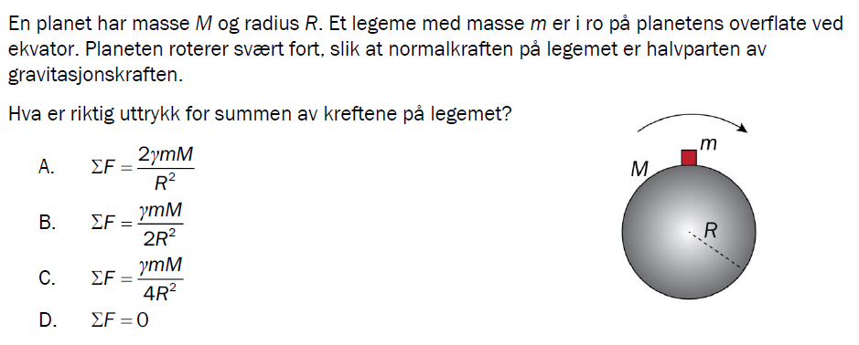 Flervalgsoppgave H23, oppgave 1i – Gravitasjon
