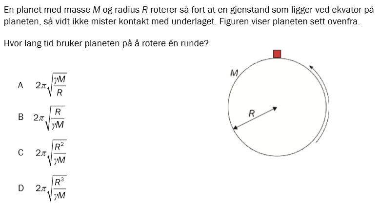 Flervalgsoppgave H25, oppgave 1g – Gravitasjon