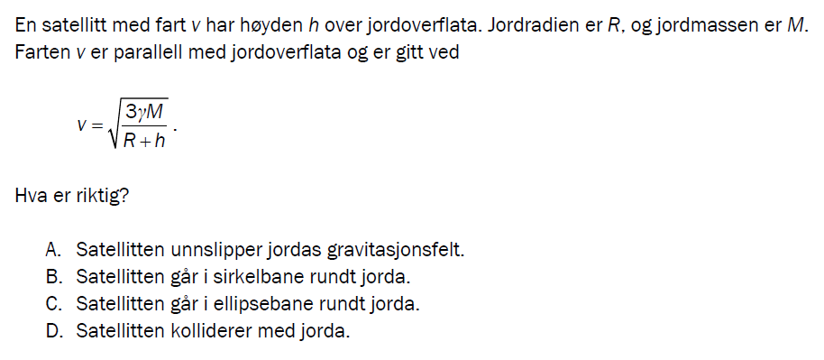 Flervalgsoppgave V23, oppgave 1j – Gravitasjon