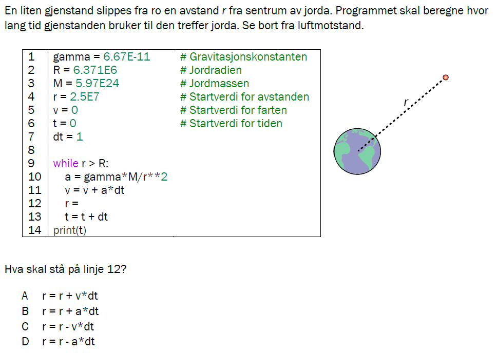 Flervalgsoppgave V24, oppgave 1f – Gravitasjon