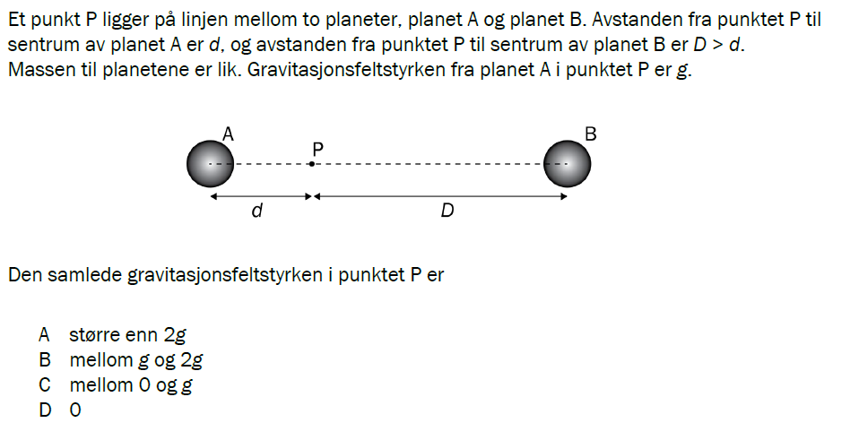 Flervalgsoppgave V25, oppgave 1i – Gravitasjon