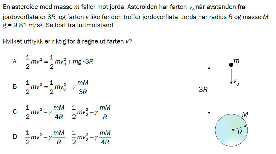 Flervalgsoppgave V25, oppgave 1j – Gravitasjon