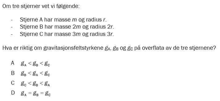Flervalgsoppgave V26, oppgave 1j – Gravitasjon