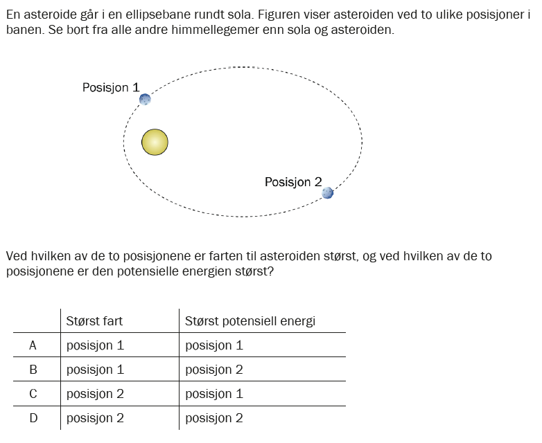 Flervalgsoppgave V26, oppgave 1k – Gravitasjon