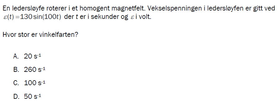 Flervalgsoppgave V23 eksempel, oppgave 1n – Induksjon