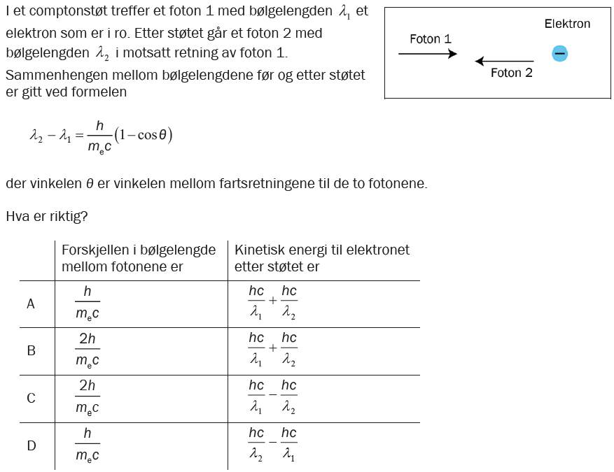 Flervalgsoppgave H25, oppgave 1s – Kvantefysikk