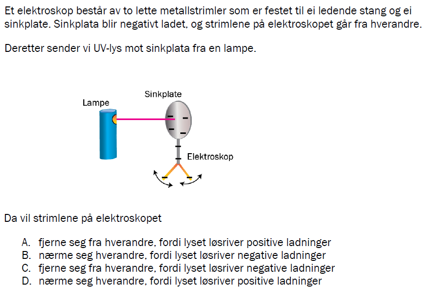 Flervalgsoppgave V23 eksempel, oppgave 1s – Kvantefysikk