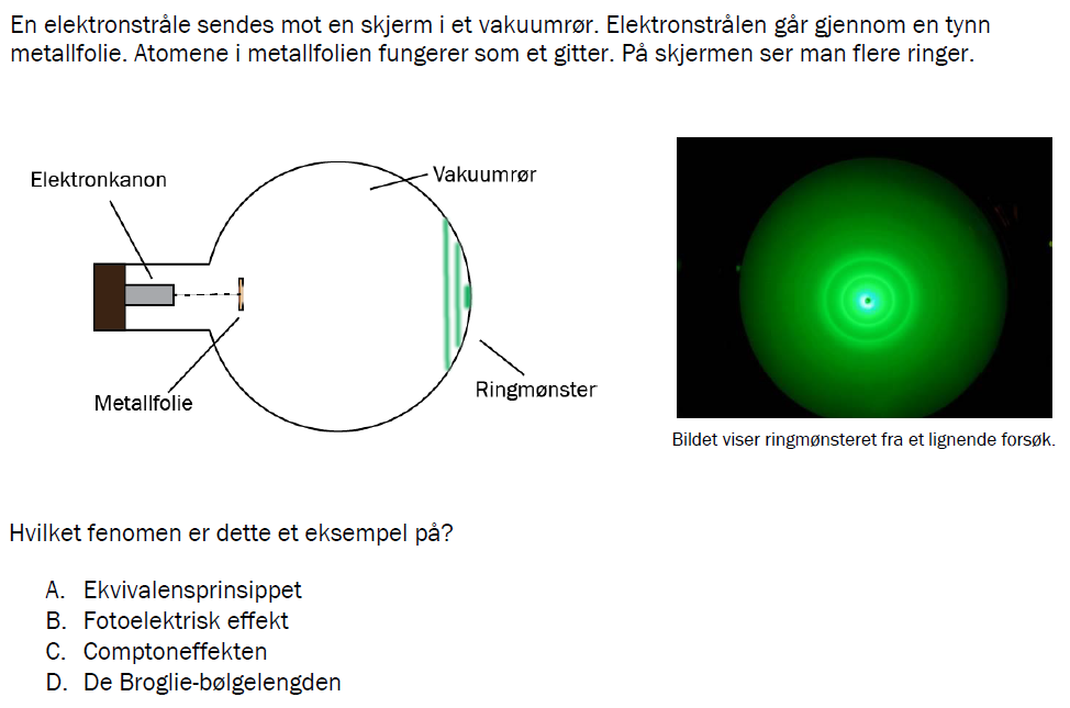 Flervalgsoppgave V23 eksempel, oppgave 1t – Kvantefysikk