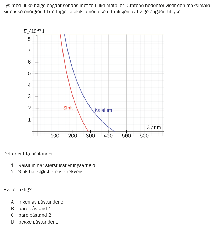 Flervalgsoppgave V26, oppgave 1t – Kvantefysikk