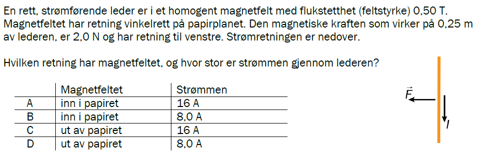 Flervalgsoppgave H24, oppgave 1m – Magnetisme