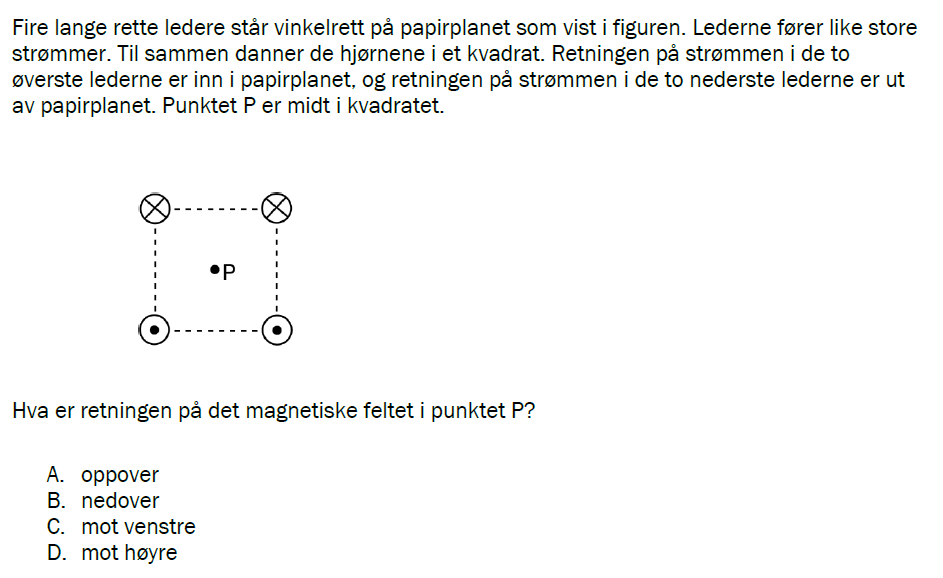 Flervalgsoppgave V23 eksempel, oppgave 1i – Magnetisme