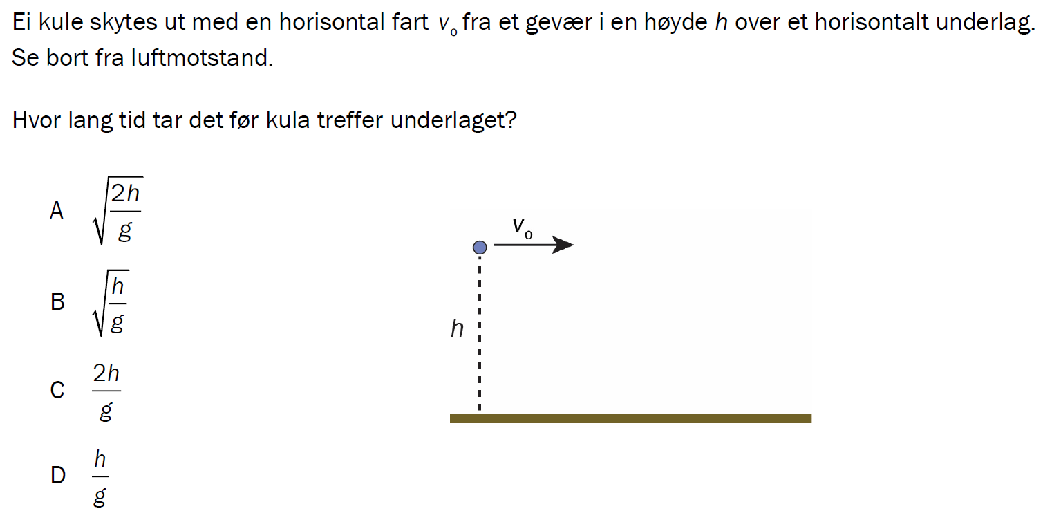 Flervalgsoppgave H24, oppgave 1b – Mekanikk