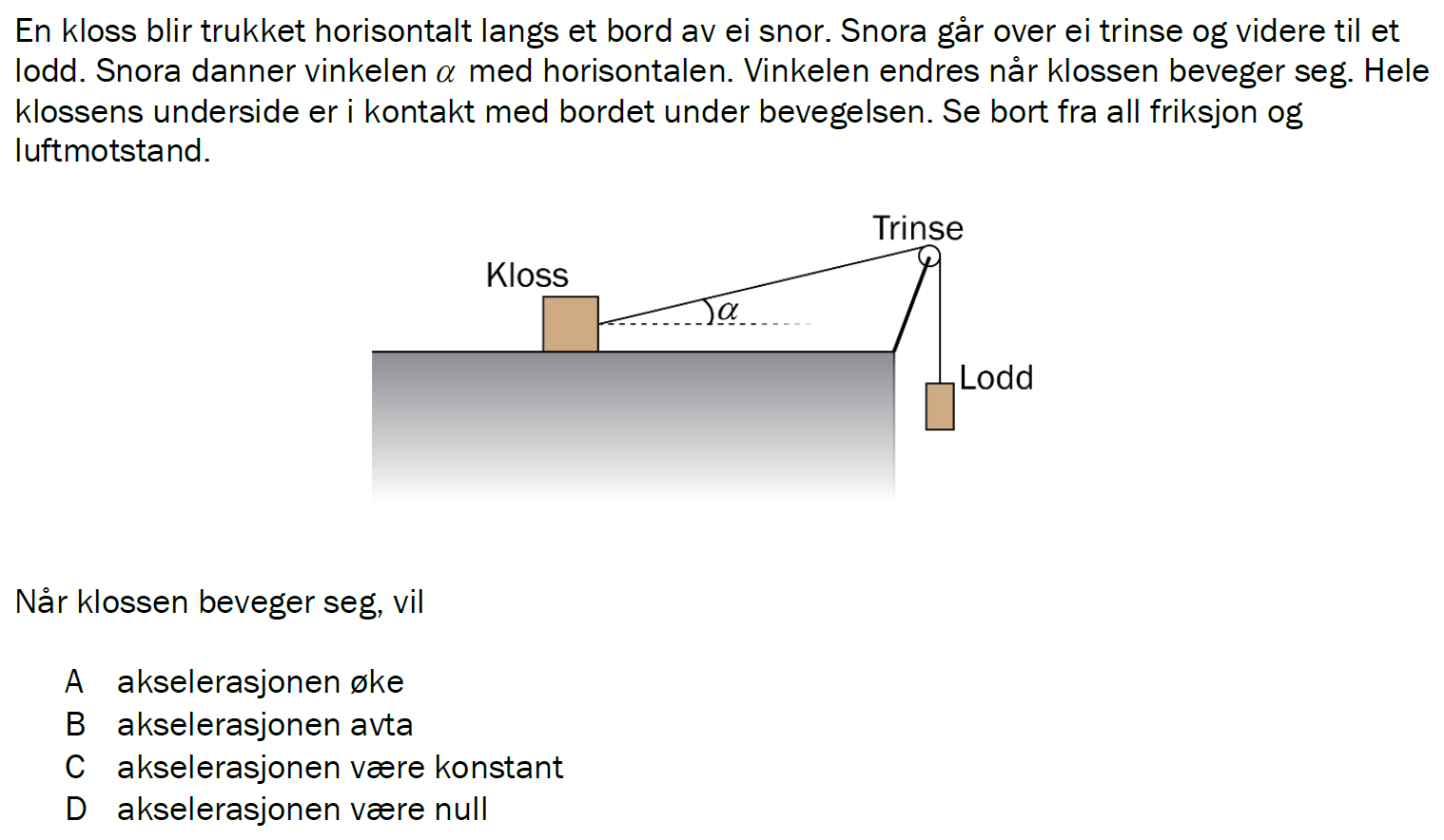 Flervalgsoppgave H24, oppgave 1e – Mekanikk