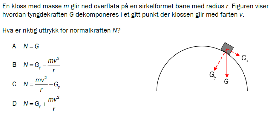 Flervalgsoppgave H24, oppgave 1g – Mekanikk