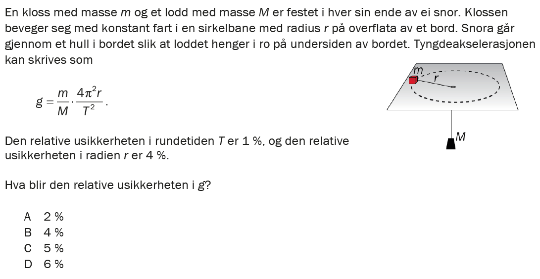 Flervalgsoppgave H25, oppgave 1a – Mekanikk