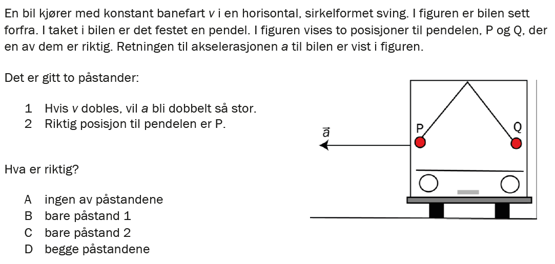Flervalgsoppgave H25, oppgave 1b – Mekanikk