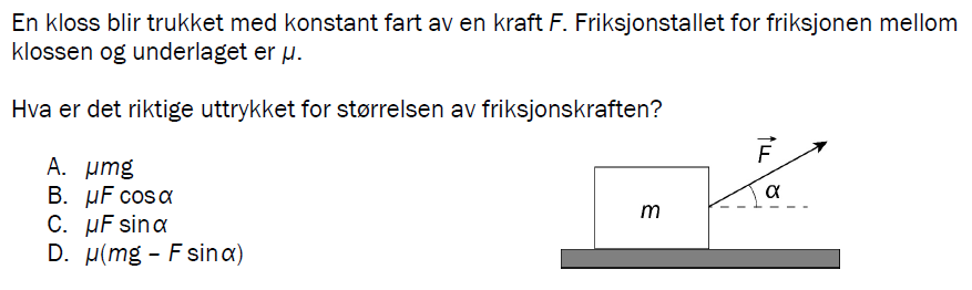 Flervalgsoppgave V23, oppgave 1b – Mekanikk
