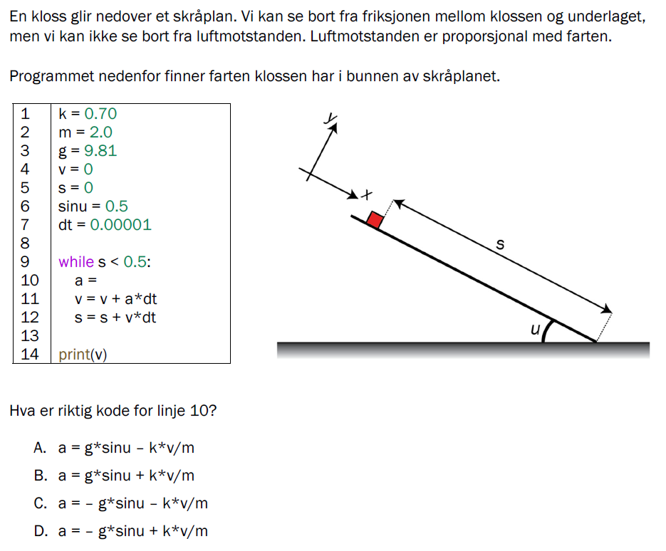 Flervalgsoppgave V23, oppgave 1f – Mekanikk