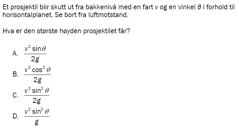 Flervalgsoppgave V23, oppgave 1g – Mekanikk