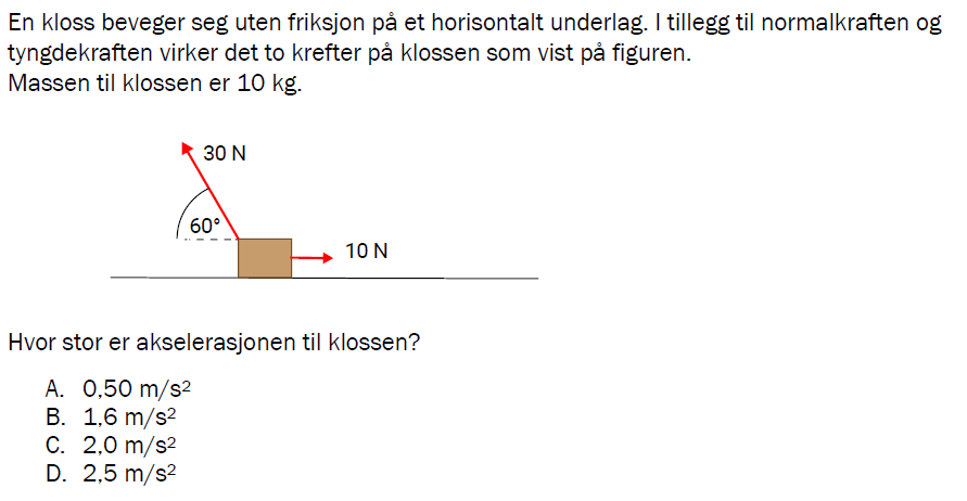 Flervalgsoppgave V23 eksempel, oppgave 1b – Mekanikk