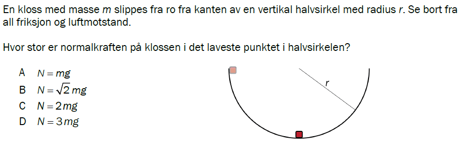 Flervalgsoppgave V24, oppgave 1d – Mekanikk