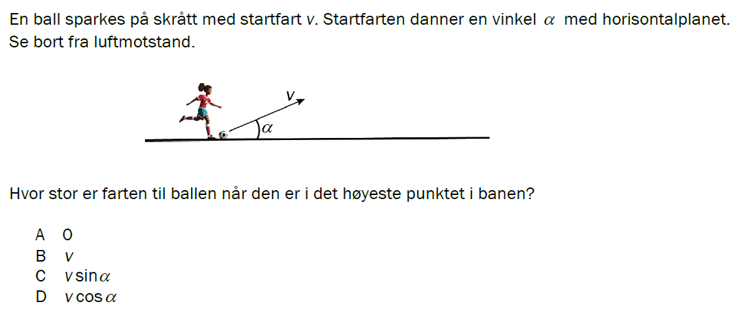 Flervalgsoppgave V25, oppgave 1a – Mekanikk