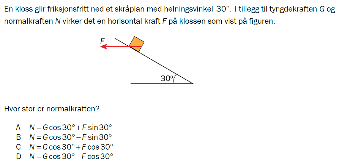 Flervalgsoppgave V25, oppgave 1b – Mekanikk