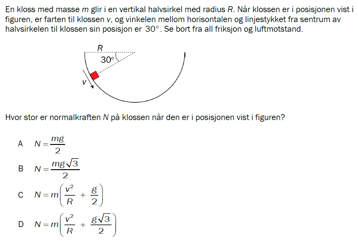 Flervalgsoppgave V25, oppgave 1f – Mekanikk