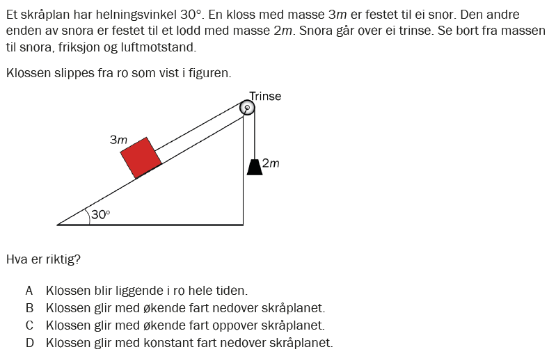 Flervalgsoppgave V26, oppgave 1d – Mekanikk
