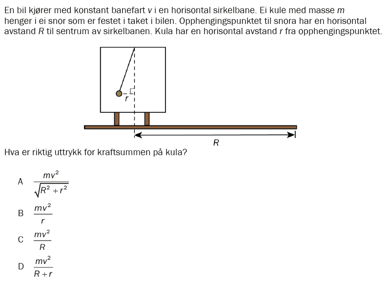 Flervalgsoppgave V26, oppgave 1g – Mekanikk