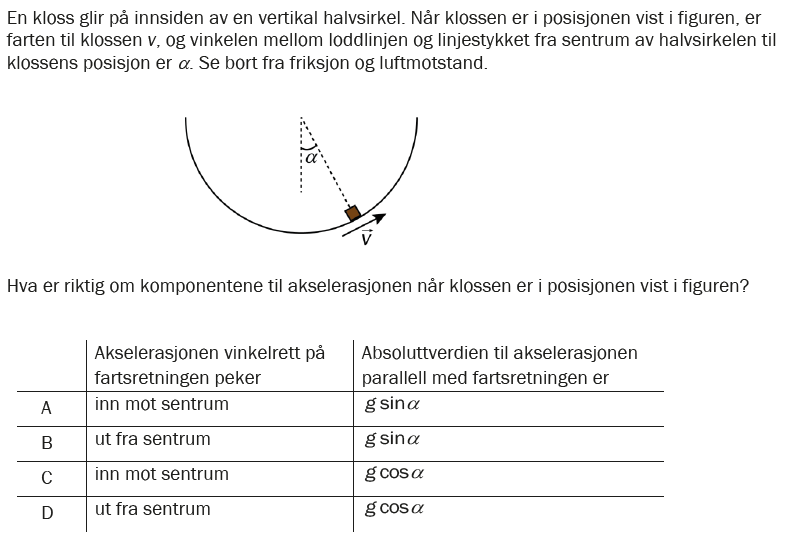 Flervalgsoppgave V26, oppgave 1h – Mekanikk