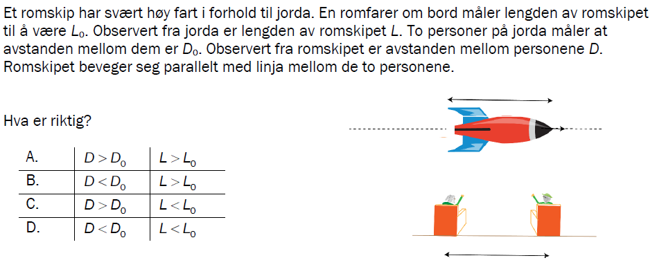 Flervalgsoppgave H23, oppgave 1p – Relativitet