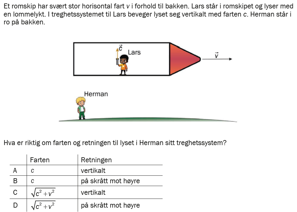 Flervalgsoppgave H25, oppgave 1p – Relativitet