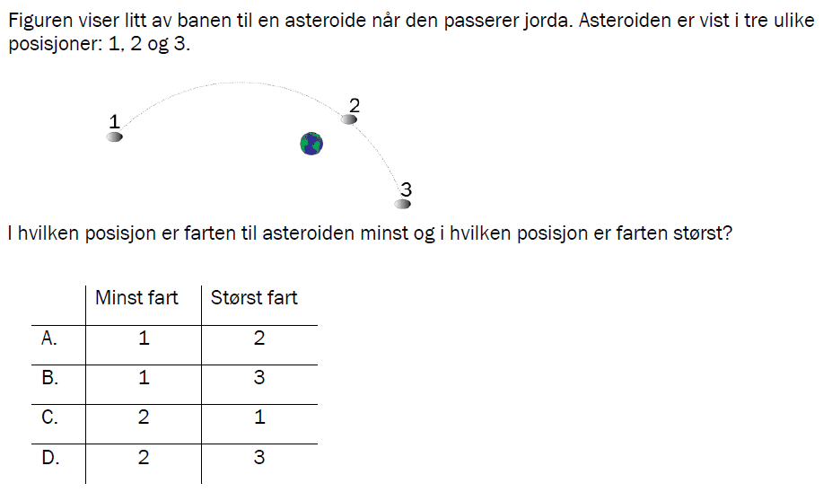 Flervalgsoppgave V23 eksempel, oppgave 1e – Relativitet