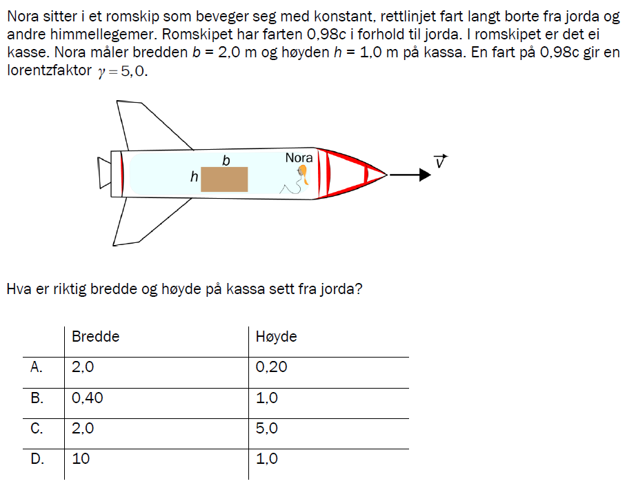 Flervalgsoppgave V23 eksempel, oppgave 1o – Relativitet