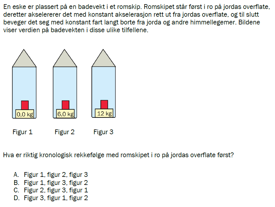 Flervalgsoppgave V23 eksempel, oppgave 1q – Relativitet