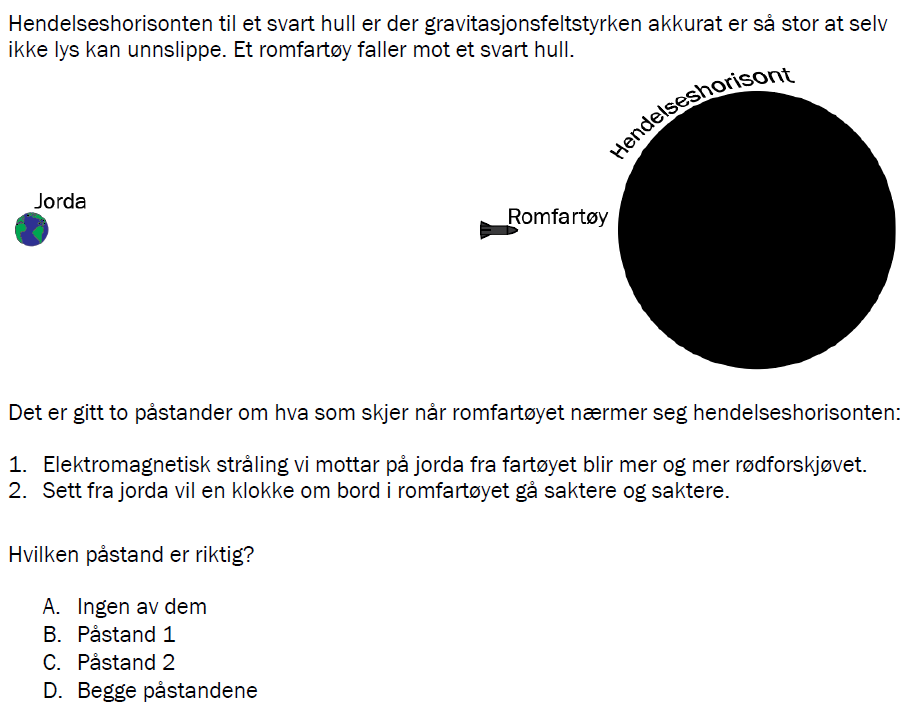 Flervalgsoppgave V23 eksempel, oppgave 1r – Relativitet
