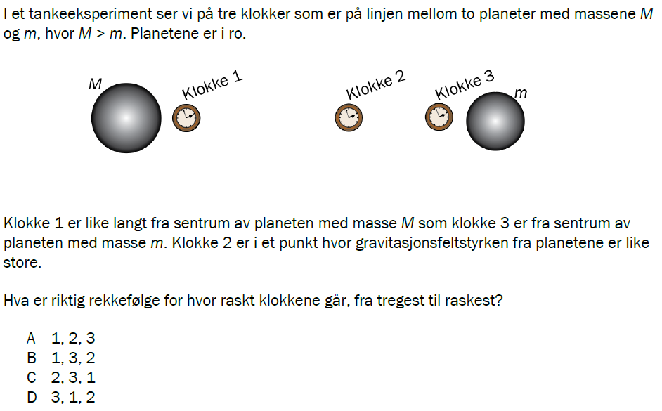 Flervalgsoppgave V24, oppgave 1p – Relativitet