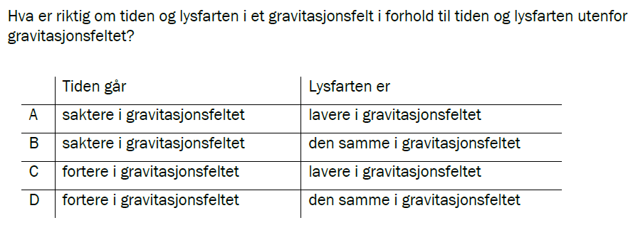Flervalgsoppgave V25, oppgave 1r – Relativitet