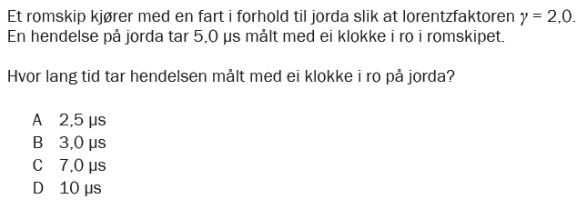 Flervalgsoppgave V26, oppgave 1q – Relativitet
